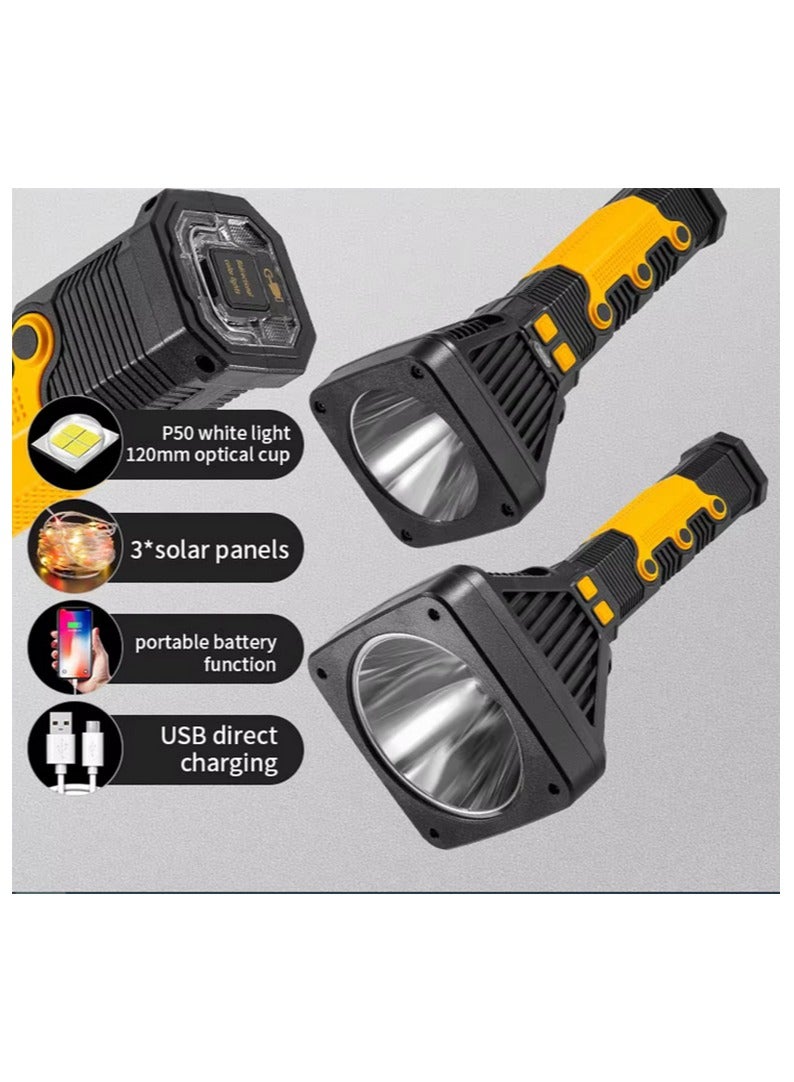 Portable Emergency Hand-Crank Spotlight – USB Rechargeable Outdoor Flashlight with Working Lamp, Searchlight, Power Bank Function, Waterproof Handheld Torch for Camping, Hiking, Car, Home - Image 1