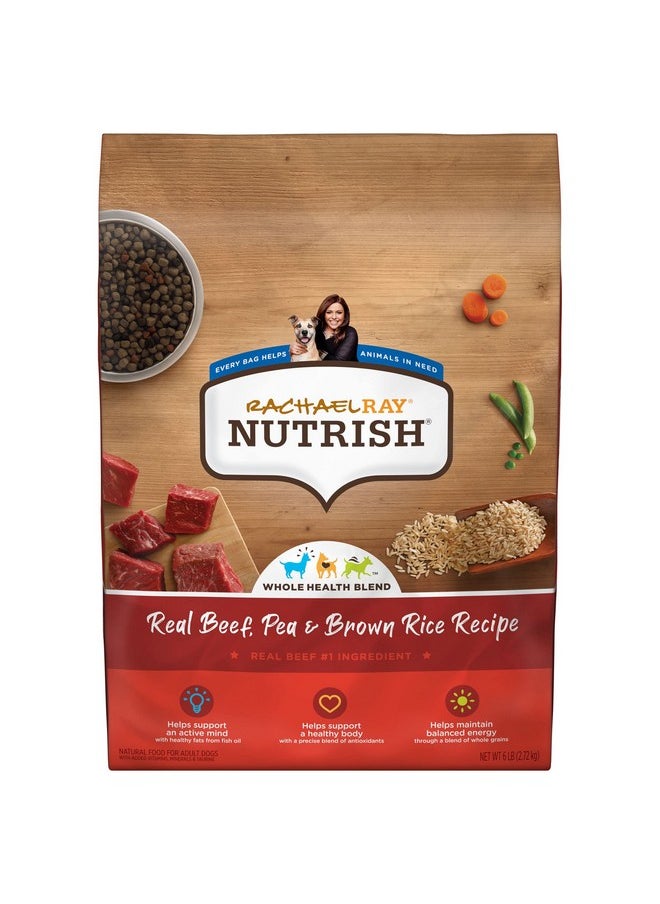 راتشل راي - طعام الكلاب الجاف الطبيعي الممتاز من Nutrish مع إضافة الفيتامينات والمعادن والتورين، وصفة لحم البقر الحقيقي والبازلاء والأرز البني، 6 أرطال (قد يختلف التغليف) - Image 1