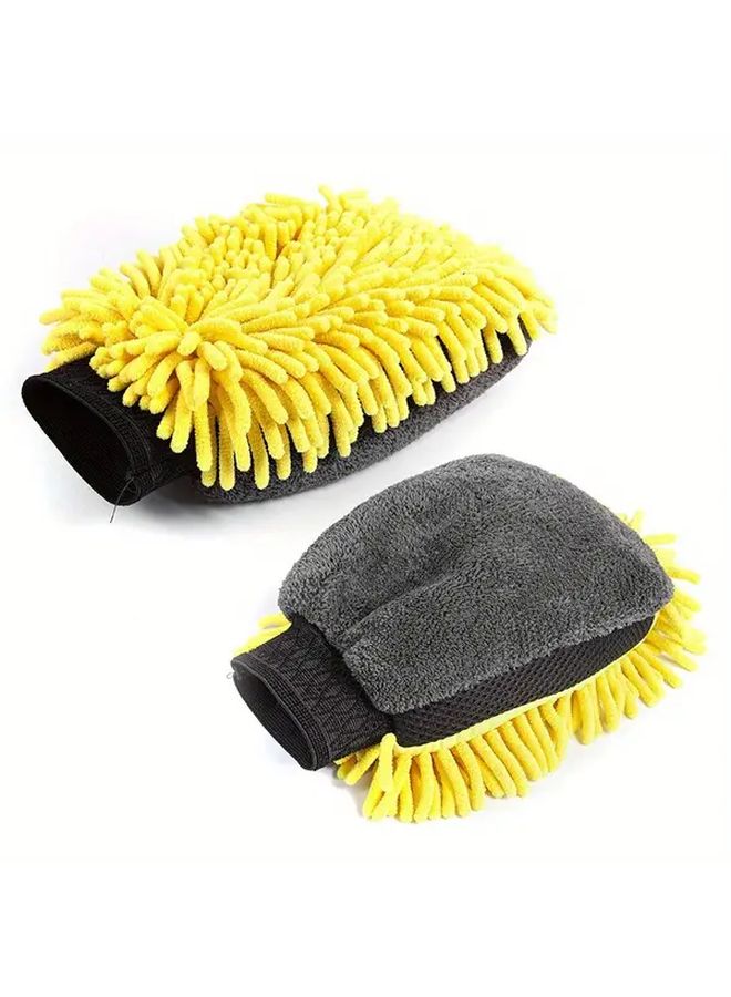 Yellow Car Cleaning Gloves 1pc Double Sided Soft Thick Anti Scratch Kitchen Household Tools - Image 2