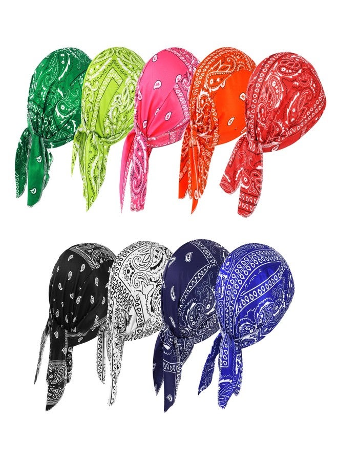 DOCILA Do Rags Skull Cap for Men Women Vintage Paisley Helmet Liner Bandana Sweat Wicking Motorcycle Durags Cycling Head Wrap Boho Outfits Gifts 9 Pack Colorful - Image 1