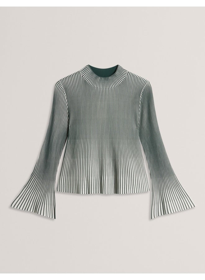 Ted Baker Ribbed Top with Fluted Hem and Sleeves - Image 1