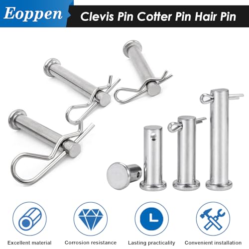 Eoppen 132Pcs Clevis Pin Cotter Pin Hair Pin Assortment Kit - 304 Stainless Steel 15 Sizes Cotter Pin & R Clips Pin Zinc-Plated Single Hole Flat Head Clevis Pins - Image 4