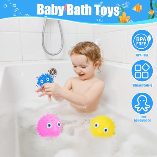 Auvitaya uvitaya 4 PCS Pufferfish Water Balls Sensory Stress Relief Floating Pool Toys for Kids Water Splash Balls Toddler Swim Bath Toys Christmas Goodie Bag Fillers for Babies - Image 5