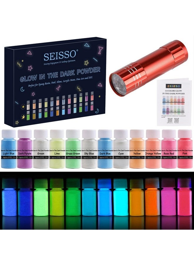 SEISSO مسحوق يتوهج في الظلام 12 لونًا من راتنج الإيبوكسي، مسحوق صبغة مضيء آمن يدوم طويلاً للفنون الجميلة، وفن الأظافر، وملون راتنج الإيبوكسي، والحرف اليدوية والحفلات ذات الطابع الخاص، 0.7 أونصة لكل منها - Image 2