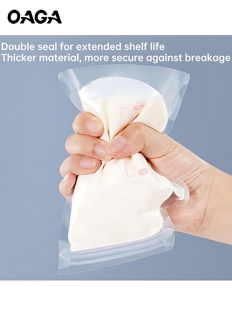 OAGA Pack of 50Pcs 250ML Breastmilk Storage Bags Pre-Sterilized, Easy Pour Spout, BPA Free Self Standing Breastmilk Bags, Doubled Sealed Breast Milk Storing Bags - Image 2