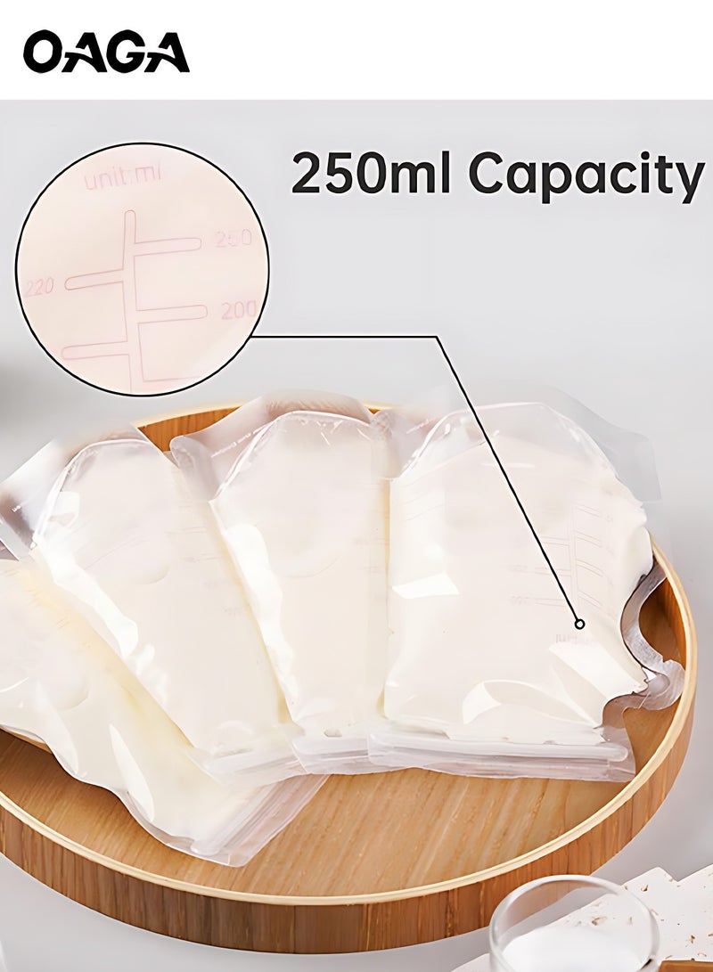 OAGA Pack of 50Pcs 250ML Breastmilk Storage Bags Pre-Sterilized, Easy Pour Spout, BPA Free Self Standing Breastmilk Bags, Doubled Sealed Breast Milk Storing Bags - Image 3