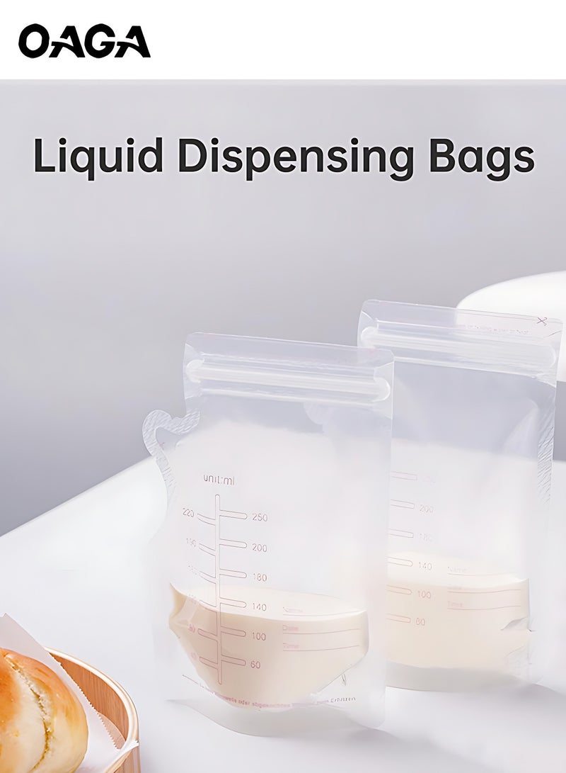 OAGA Pack of 50Pcs 250ML Breastmilk Storage Bags Pre-Sterilized, Easy Pour Spout, BPA Free Self Standing Breastmilk Bags, Doubled Sealed Breast Milk Storing Bags - Image 4