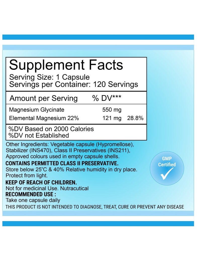 Olira Organics Magnesium Glycinate 550mg 120 Capsules | Supports Muscle, Bone and Heart Health  - Image 2