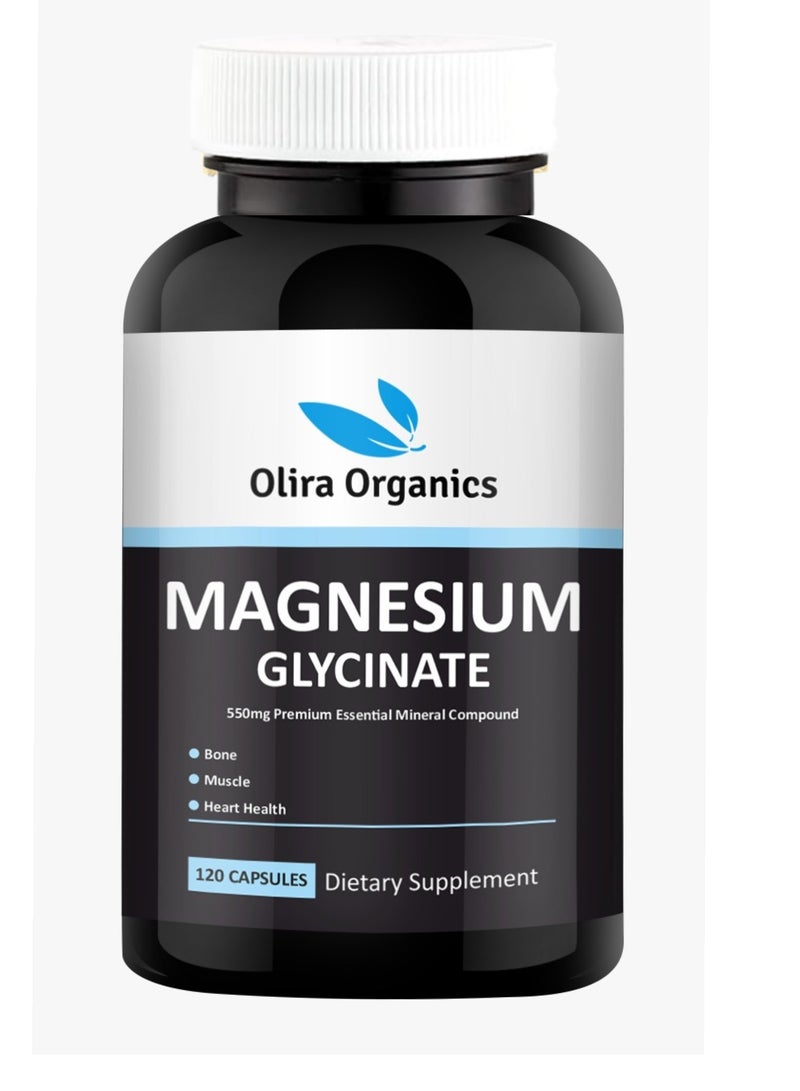 Olira Organics Magnesium Glycinate 550mg 120 Capsules | Supports Muscle, Bone and Heart Health  - Image 1