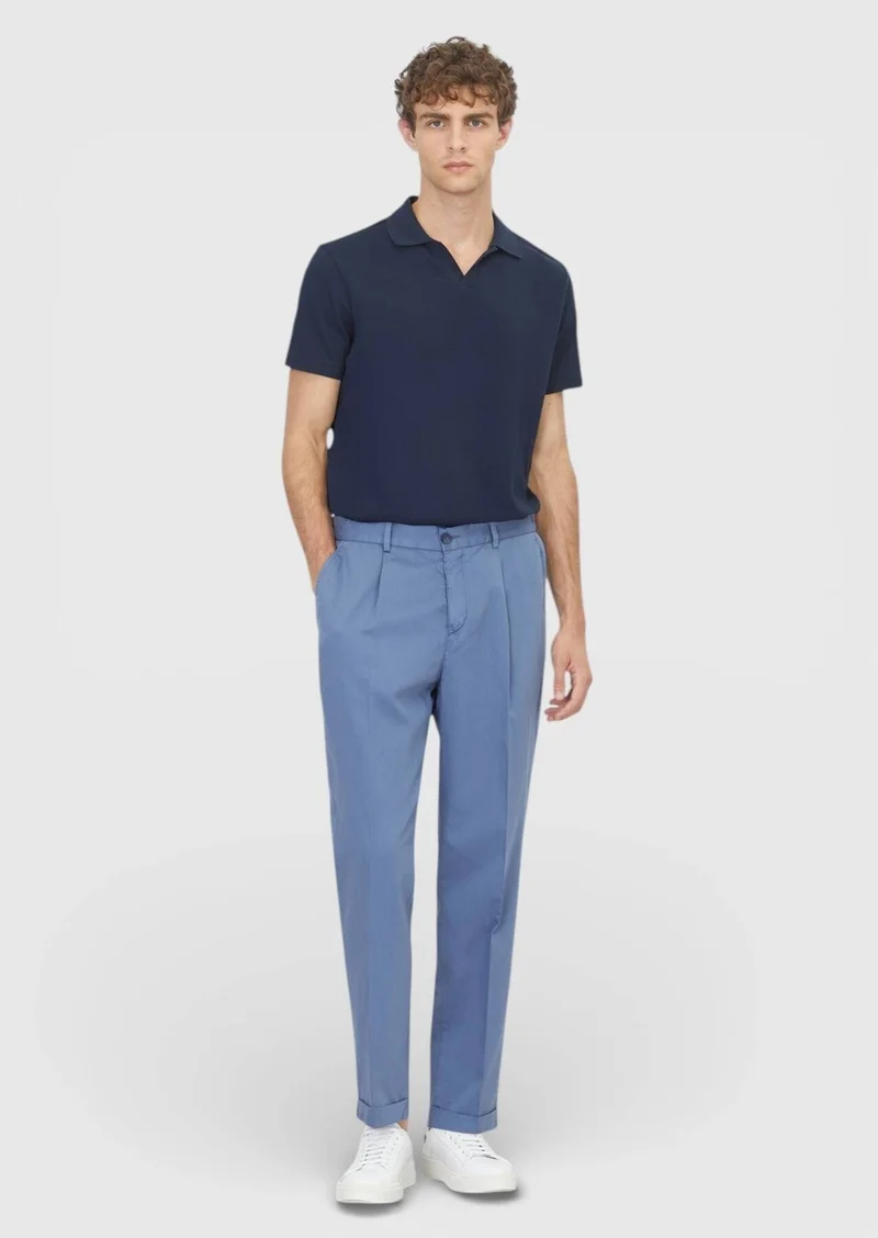 رامسي تيشيرت قطني 100% مضلع باللون الأزرق الداكن