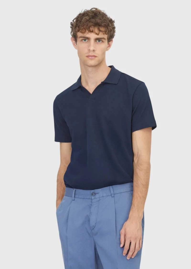 RAMSEY Navy Blue Ribbed 100% Cotton T-Shirt