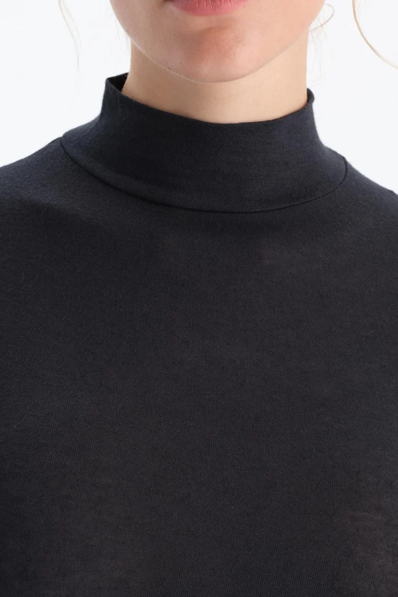 داجي Black 5118KC Modal Cashmere Turtleneck Long Sleeve Top