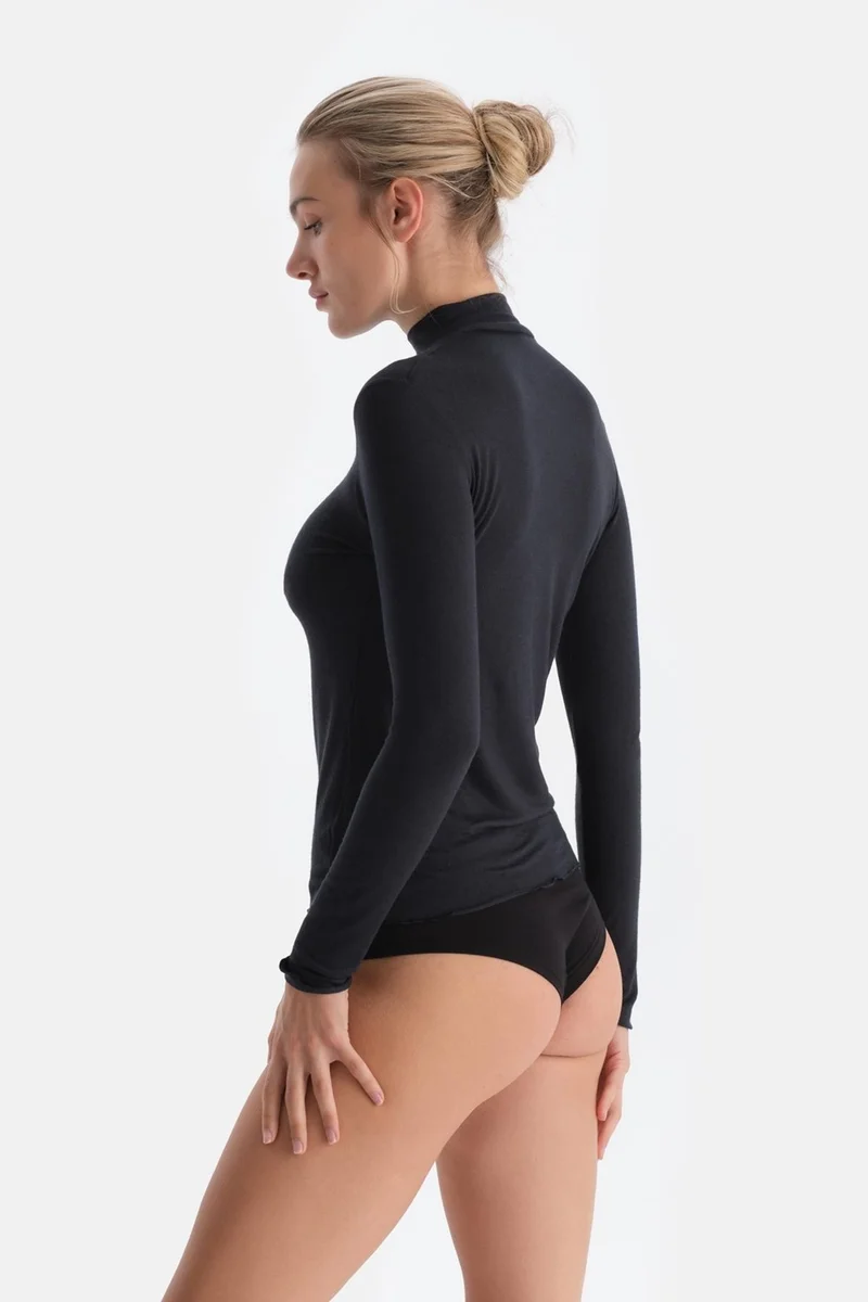 داجي Black 5118KC Modal Cashmere Turtleneck Long Sleeve Top