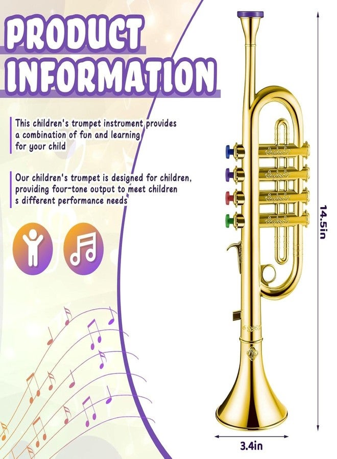 ليوتيمي لعبة آلة موسيقية من Lewtemi Gold Trumpet للأطفال الصغار، لعبة موسيقية بلاستيكية مزيفة لمرحلة ما قبل المدرسة، هدية آلة نفخ محمولة، أغاني تعليمية مبكرة، هدايا للأطفال الصغار - Image 2