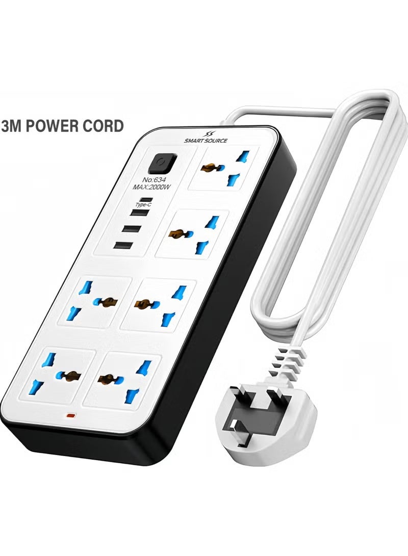 SMART SOURCE Power Strip Extension Socket with USB Ports, Surge Protection, Universal Multi Plug Extension Board, Heavy Duty Power Extension Cord for Home, Office & Travel - Image 1