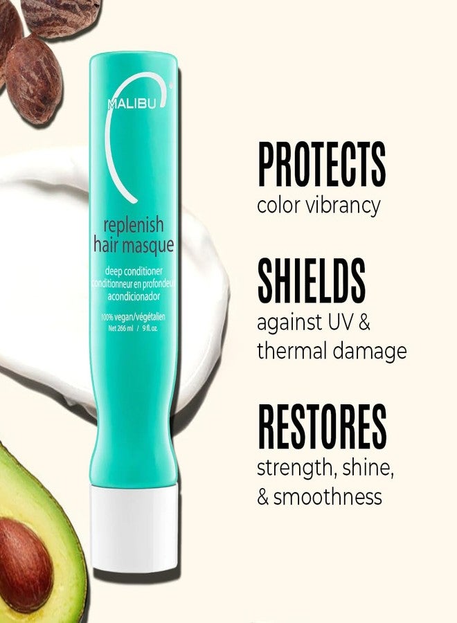 Malibu C Replenish Hair Masque - Travel Size Ultra Hydrating Deep Conditioner for Hair Repair - Reparative Formula with Avocado Oil for All Hair Types, 3.4oz - Image 2