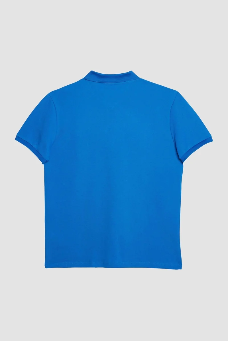 تودورس Men's Slim Fit Slim Cut 100% Cotton Soft Textured Fabric Plain Pique Saxe Blue Polo Neck T-Shirt