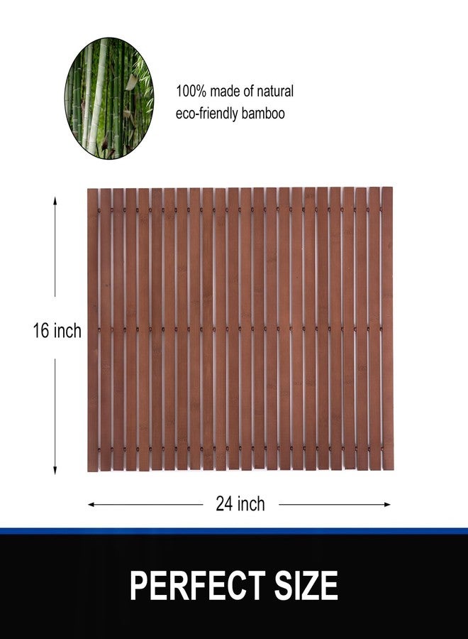 Fovlaurs Bamboo Bath Mat Bath Rugs Floor Wooden Shower Bathtub Waterproof Non-Slip Accessories 40 x 60 cm Easy to Clean, Walnut Bamboo, 1pc - Image 2