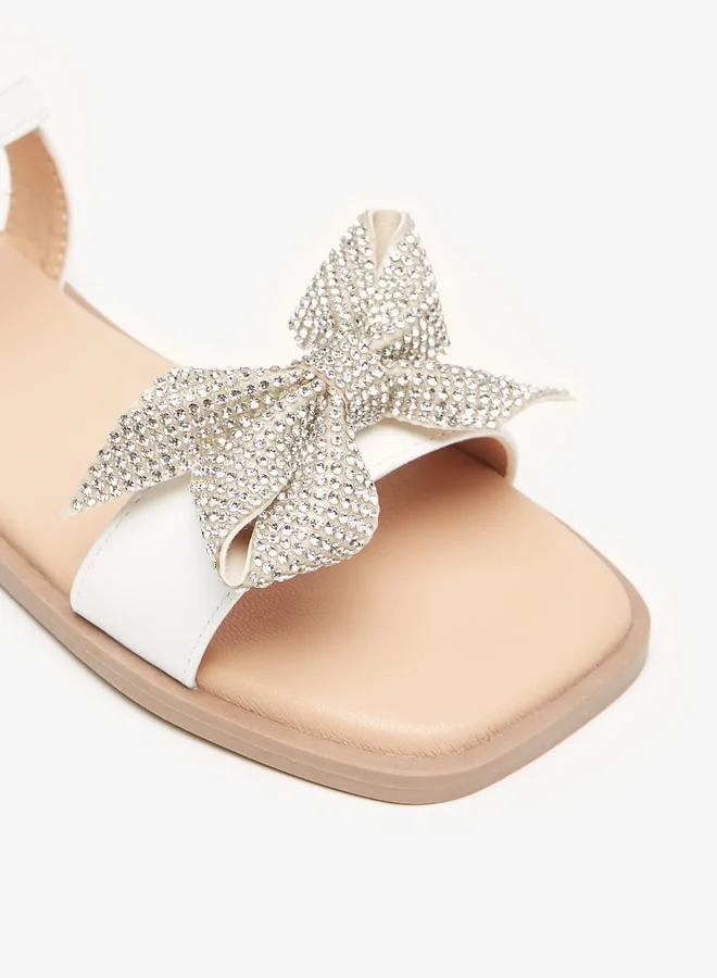 Celeste Girls Embellished Bow Sandals With Hook And Loop Closure