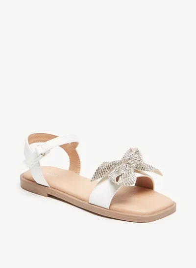 Celeste Girls Embellished Bow Sandals With Hook And Loop Closure