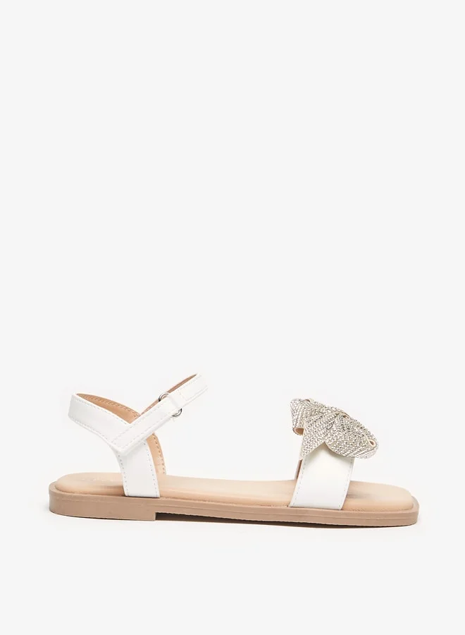 Celeste Girls Embellished Bow Sandals With Hook And Loop Closure