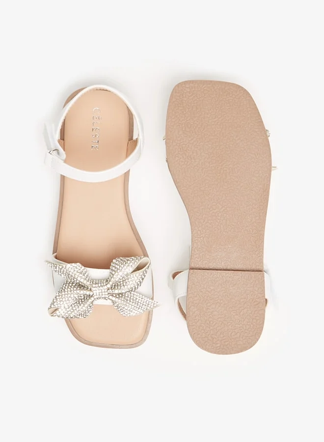 Celeste Girls Embellished Bow Sandals With Hook And Loop Closure