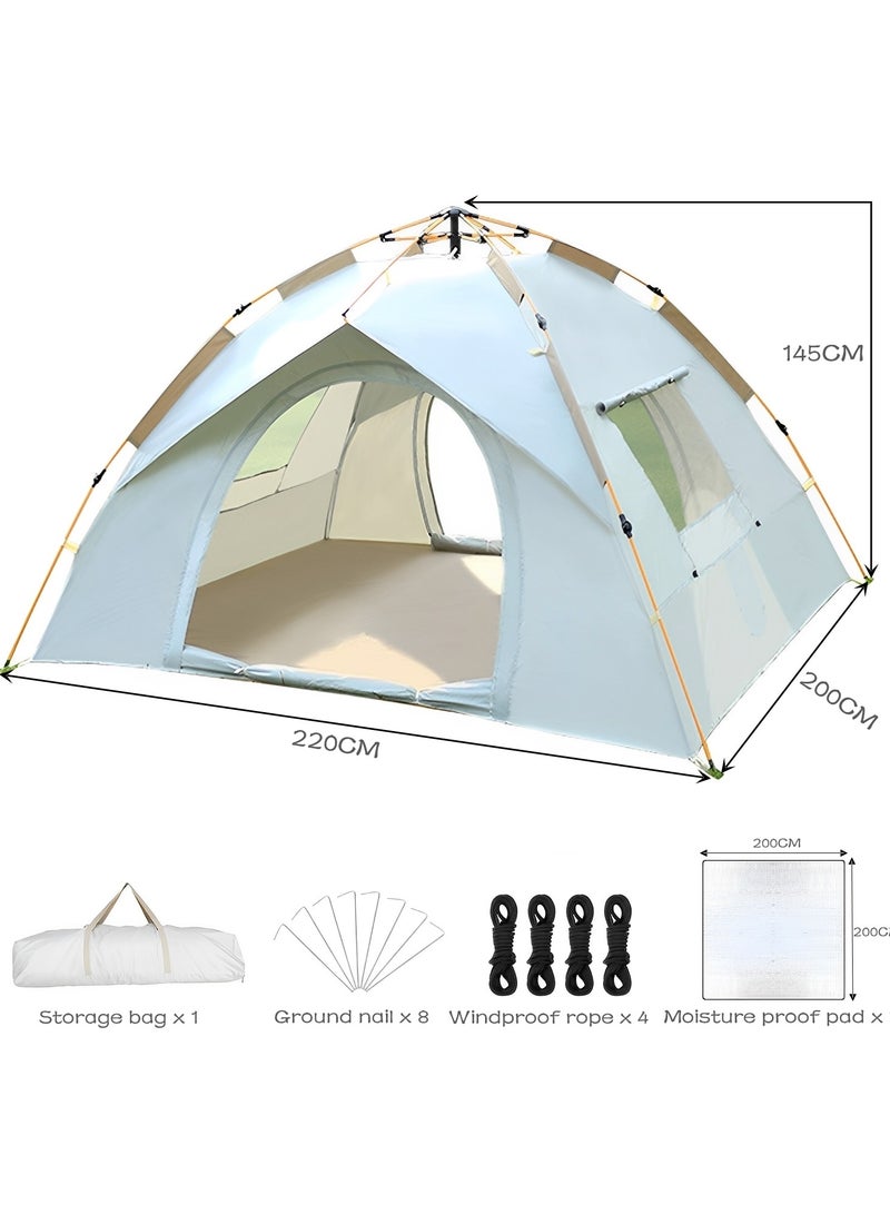 Beauenty Camping Tent,3-4 Person Camping Tent,Pop-Up Tent, Lightweight Camping Tent with Moisture-proof Pad and Carrying Bag,Windproof Rainproof Shelter,for Backpacking,Hiking,or Beach Picnic Camping - Image 2
