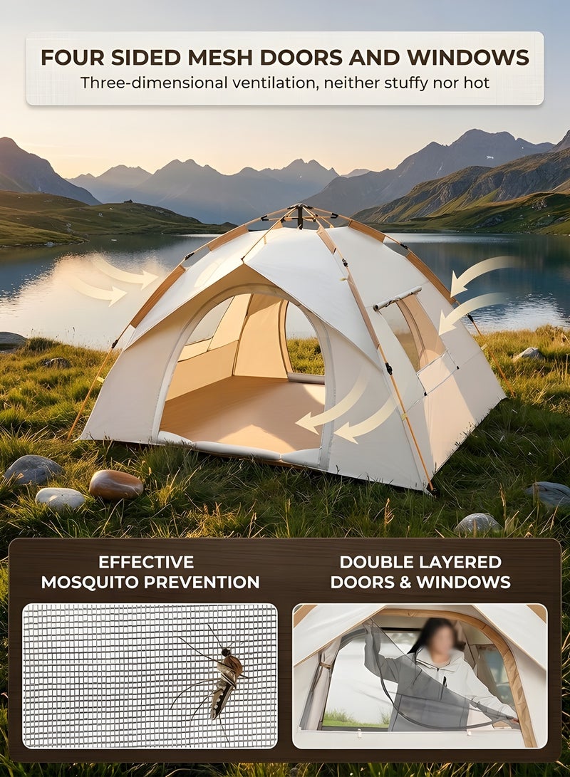 Beauenty Camping Tent,3-4 Person Camping Tent,Pop-Up Tent, Lightweight Camping Tent with Moisture-proof Pad and Carrying Bag,Windproof Rainproof Shelter,for Backpacking,Hiking,or Beach Picnic Camping - Image 4