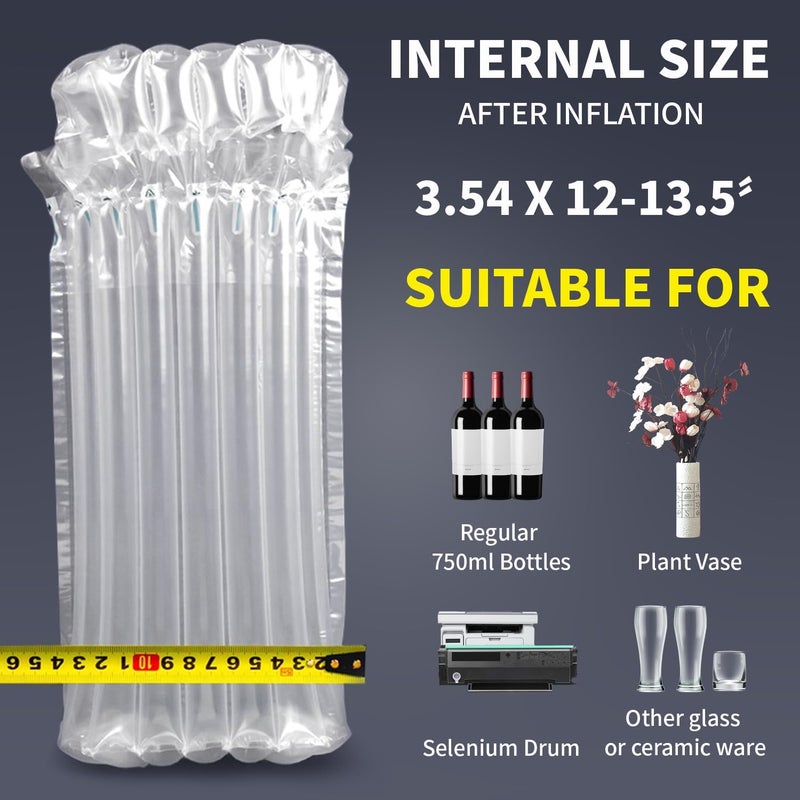 Kivsty Wine Travel Protector Bags - 50 Packs, Inflatable Air Column Cushion Wrap Bubble Bag for Wine Bottles Shipping Packaging Sleeve with Pump for Airplane Suitcase Luggage - 13 x 3.5 Inch - Image 2