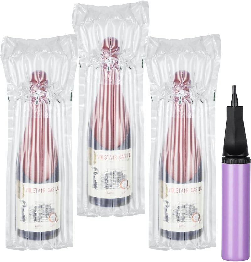 Kivsty Wine Travel Protector Bags - 50 Packs, Inflatable Air Column Cushion Wrap Bubble Bag for Wine Bottles Shipping Packaging Sleeve with Pump for Airplane Suitcase Luggage - 13 x 3.5 Inch - Image 1