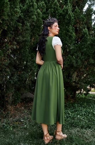 Scarlet Darkness Women Renaissance Costume Fairy Elf Short Sleeve Long Medieval Dress 2025 Summer Boho Dresses with Pockets Green S - Image 3