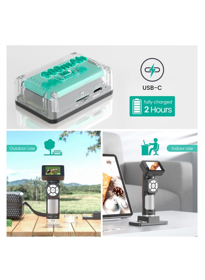 SOLARAE مجموعة ميكروسكوب محمول جيب، ميكروسكوب رقمي صغير محمول 500X مع 8 أضواء LED قابلة للتعديل وشاشة LCD بحجم 2 بوصة، مجموعة ميكروسكوب جيب للأطفال والبالغين، متوافق مع ويندوز PC - Image 5