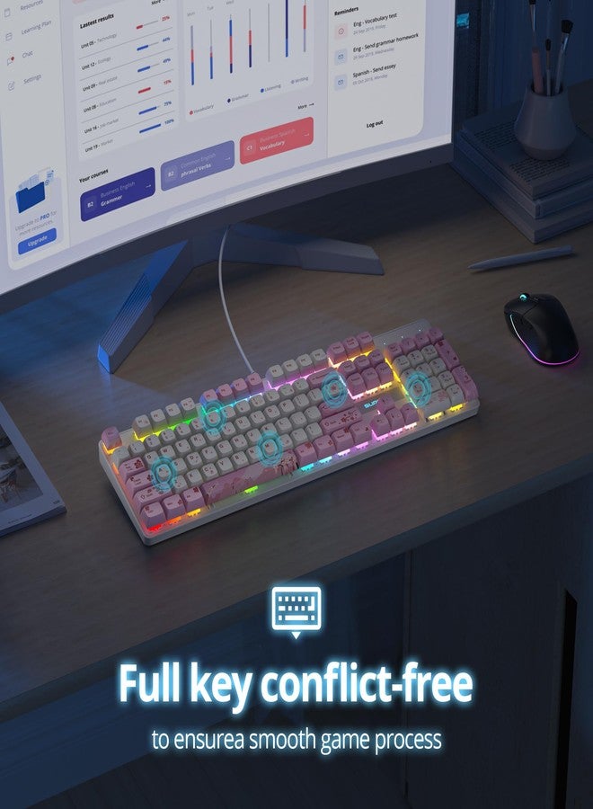 surmen Full Size Pink Keyboard with Number Pad, 104 Keys RGB Wired Mechanical Gaming Keyboard Backlit with PBT Keycaps Linear Red Switch for Laptop Desktop PC Gamers（104 Ying） - Image 5