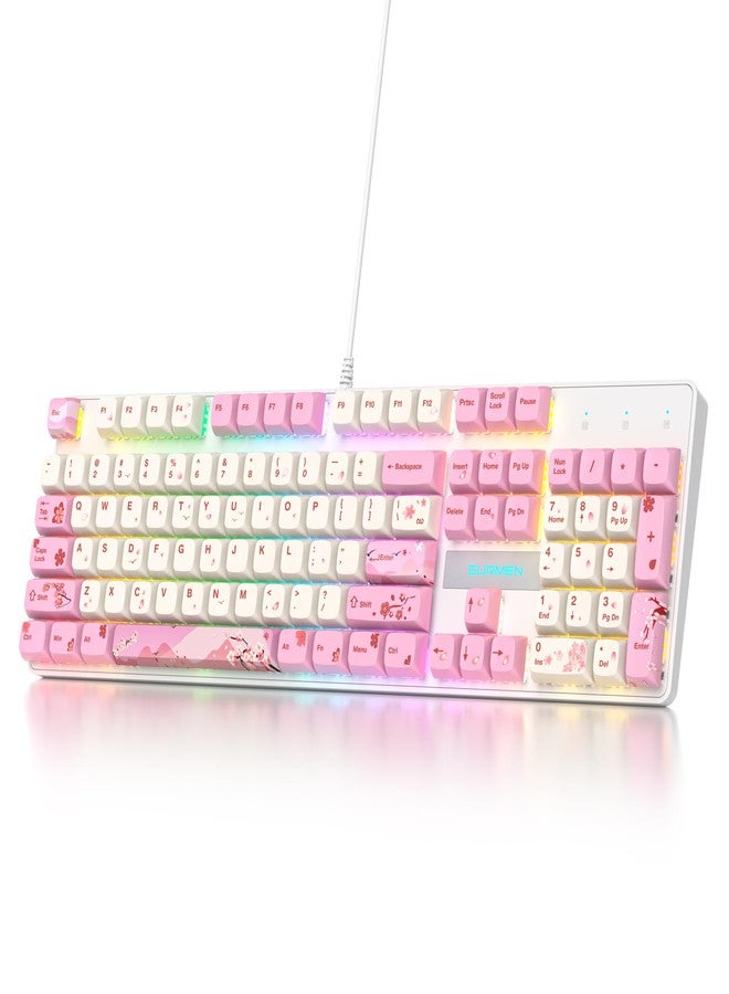 surmen Full Size Pink Keyboard with Number Pad, 104 Keys RGB Wired Mechanical Gaming Keyboard Backlit with PBT Keycaps Linear Red Switch for Laptop Desktop PC Gamers（104 Ying） - Image 1