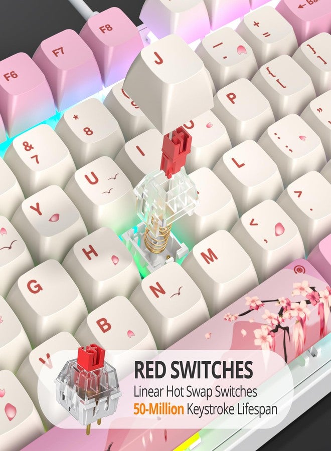surmen Full Size Pink Keyboard with Number Pad, 104 Keys RGB Wired Mechanical Gaming Keyboard Backlit with PBT Keycaps Linear Red Switch for Laptop Desktop PC Gamers（104 Ying） - Image 2