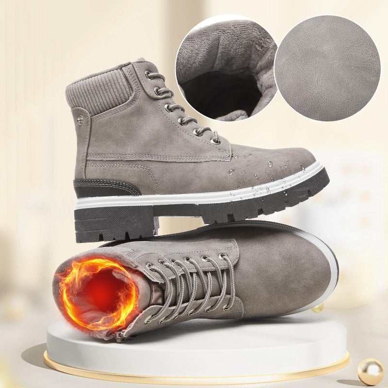 FINIWOR Ankle Boots for Women Hiking Boot Women Combat Boots Lace Up Womens Snow Boots Waterproof Fur Winter Boots Black Boots.(Grey.US10) - Image 3