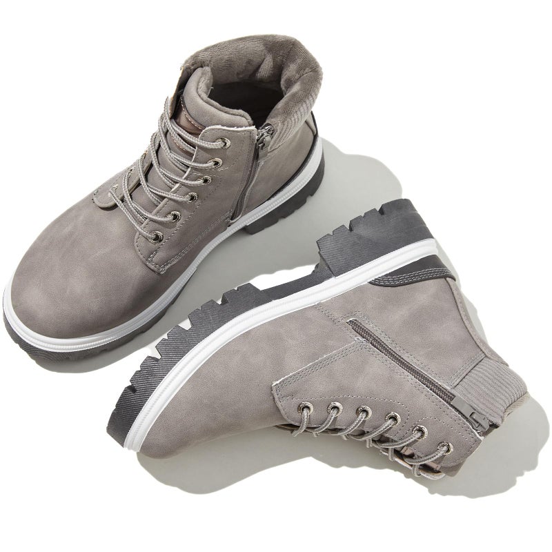 FINIWOR Ankle Boots for Women Hiking Boot Women Combat Boots Lace Up Womens Snow Boots Waterproof Fur Winter Boots Black Boots.(Grey.US10) - Image 1