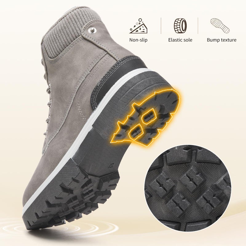 FINIWOR Ankle Boots for Women Hiking Boot Women Combat Boots Lace Up Womens Snow Boots Waterproof Fur Winter Boots Black Boots.(Grey.US10) - Image 5