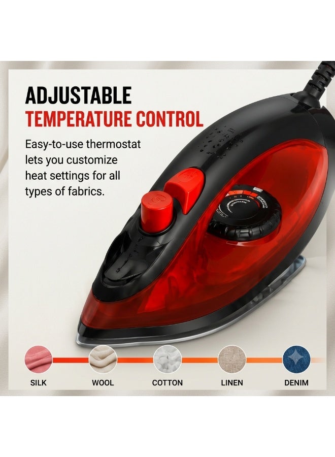 Hamilton 2200W Steam Iron with Non-Stick Soleplate, Red & Black - Image 5
