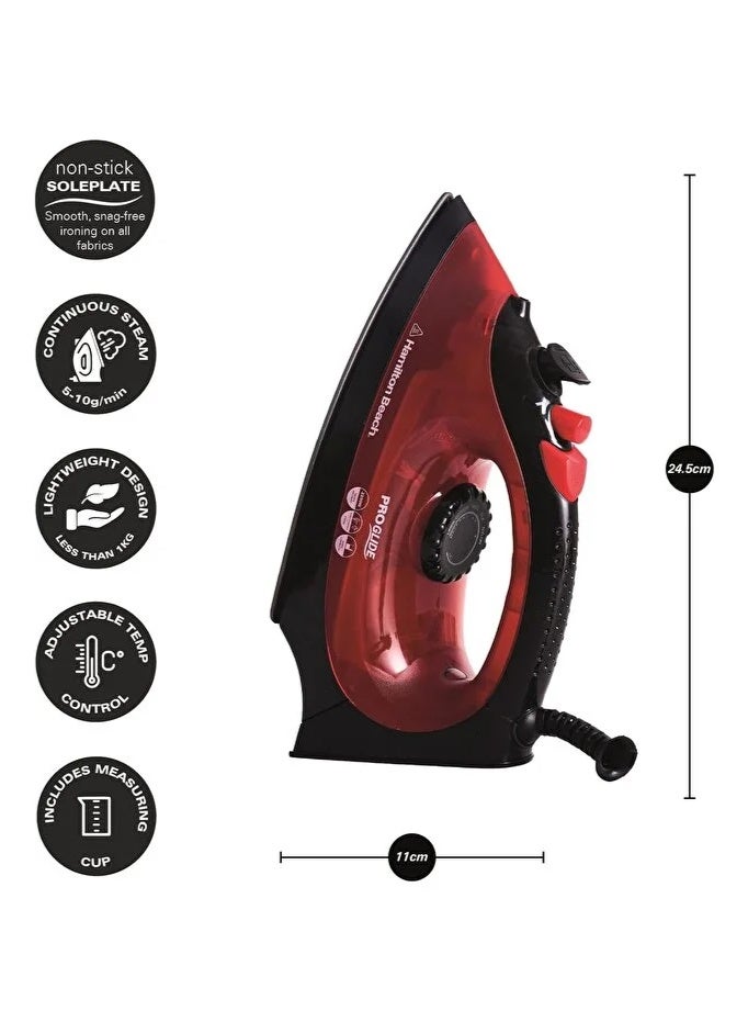 Hamilton 2200W Steam Iron with Non-Stick Soleplate, Red & Black - Image 1