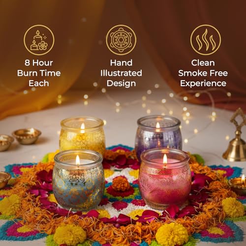 EKAM Set of 4 Scented Candles | Each 8 Hr Burn | Premium Aroma & Fragrance Candle Gift Set | Mogra, Rose, Lemongrass & Lavender | Ideal for Home Décor, Gifting, Relaxation & Aromatherapy - Image 5