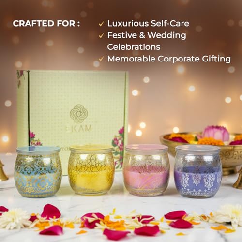 EKAM Set of 4 Scented Candles | Each 8 Hr Burn | Premium Aroma & Fragrance Candle Gift Set | Mogra, Rose, Lemongrass & Lavender | Ideal for Home Décor, Gifting, Relaxation & Aromatherapy - Image 3