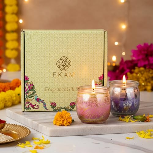EKAM Set of 4 Scented Candles | Each 8 Hr Burn | Premium Aroma & Fragrance Candle Gift Set | Mogra, Rose, Lemongrass & Lavender | Ideal for Home Décor, Gifting, Relaxation & Aromatherapy - Image 2