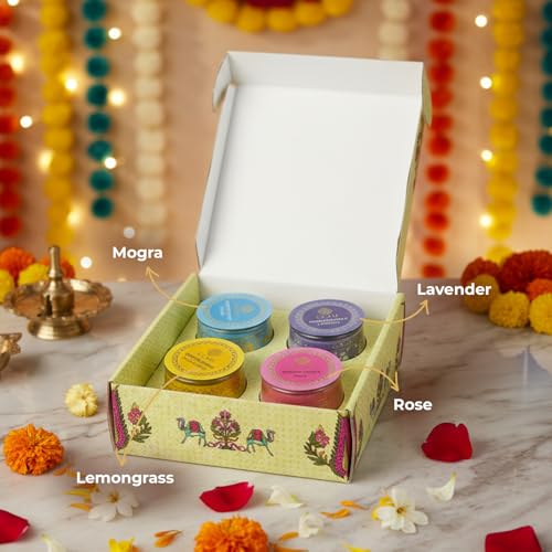 EKAM Set of 4 Scented Candles | Each 8 Hr Burn | Premium Aroma & Fragrance Candle Gift Set | Mogra, Rose, Lemongrass & Lavender | Ideal for Home Décor, Gifting, Relaxation & Aromatherapy - Image 4
