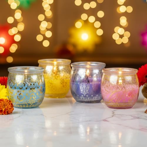 EKAM Set of 4 Scented Candles | Each 8 Hr Burn | Premium Aroma & Fragrance Candle Gift Set | Mogra, Rose, Lemongrass & Lavender | Ideal for Home Décor, Gifting, Relaxation & Aromatherapy - Image 1