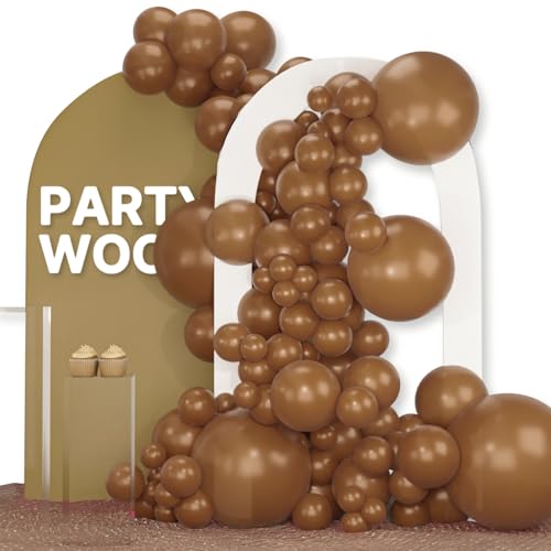 PartyWoo Brown Balloons 120pcs Different Sizes of 18 12 10 5 Inch Boho Neutral Fall Coffee Tan Balloons Arch Kit Garland for Birthday Boy Baby Shower Jungle Safari Fall Party Decorations BrownF09 - Image 1