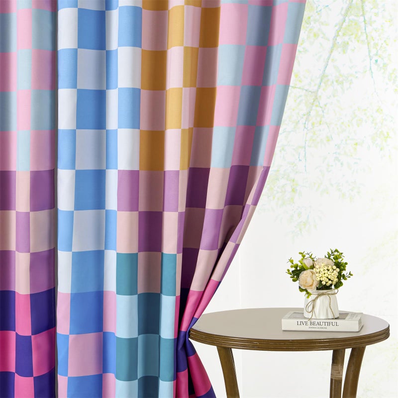 RoomTalks Multicolored Checkerboard Blackout Window Curtains for Bedroom Living Room 84 Inches Length 2 Panels, Mid Century Modern Aesthetic Curtain Panels Colorful Vibrant Checkered Window Drapes - Image 4