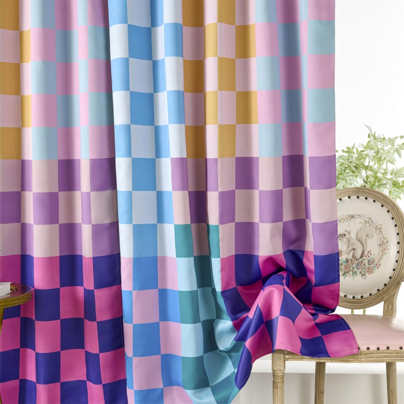 RoomTalks Multicolored Checkerboard Blackout Window Curtains for Bedroom Living Room 84 Inches Length 2 Panels, Mid Century Modern Aesthetic Curtain Panels Colorful Vibrant Checkered Window Drapes - Image 3