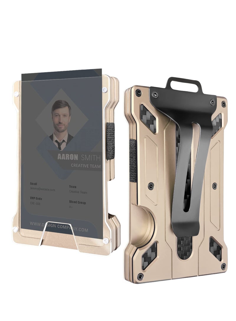 KASTWAVE Wallet For Men Slim Aluminum Metal Money Clip with Transparent Work RFID Metal Wallet Work ID Card Holder Business Card Holder with Clear Window Badge Clip Cash Slim Minimalist Wallet (Desert Gold) - Image 1