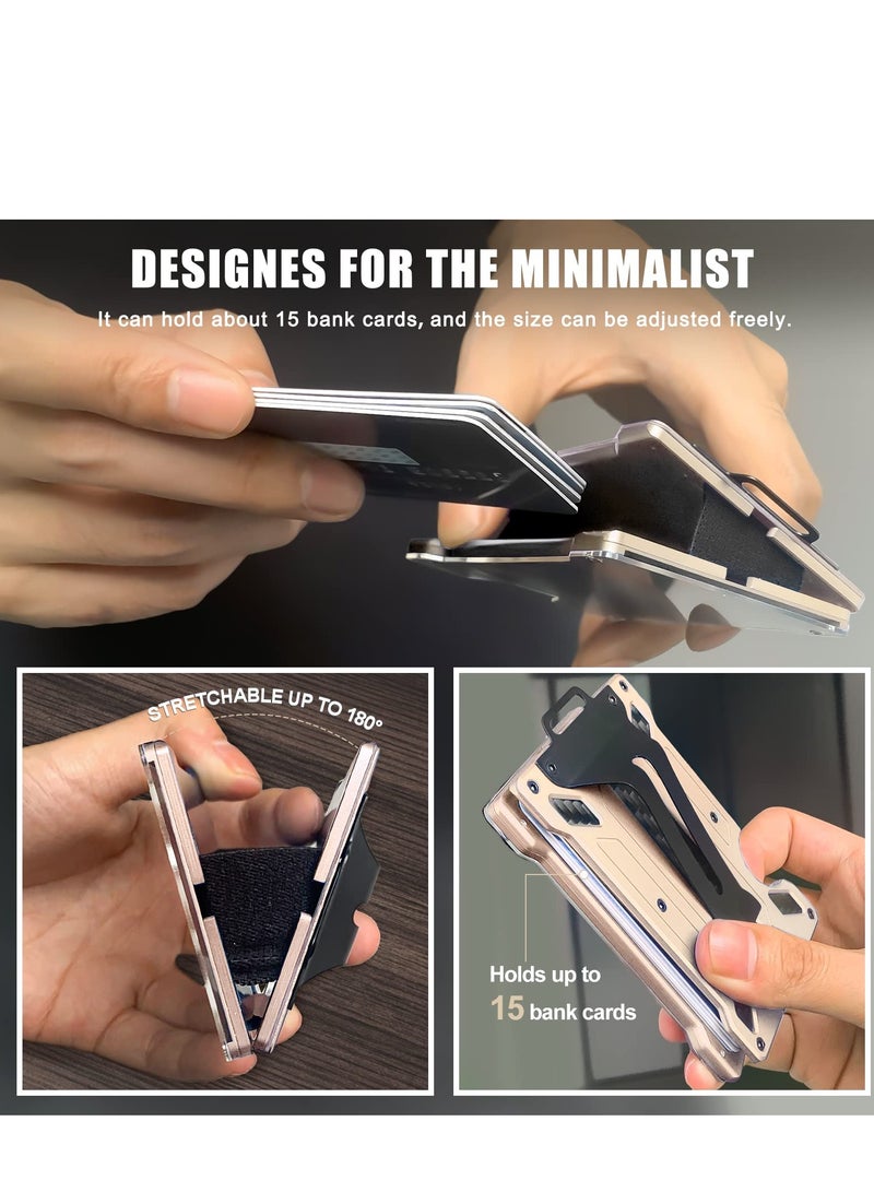 KASTWAVE Wallet For Men Slim Aluminum Metal Money Clip with Transparent Work RFID Metal Wallet Work ID Card Holder Business Card Holder with Clear Window Badge Clip Cash Slim Minimalist Wallet (Desert Gold) - Image 4